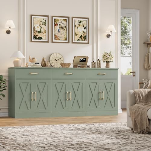 HOSTACK 71"W Farmhouse Kitchen Sideboard Buffet Cabinet with Storage, Green - Image 6