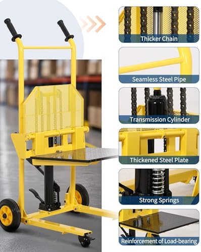 Hydraulic Material Lift, Heavy Duty 440lbs Capacity Pallet Truck Dolly, Lift Table,Fork Lift, 36" Max Lift Winch Stacker,Multifunctional Hydraulic Hand Truck with Steel Platform Board,Adjustable Forks - Image 5