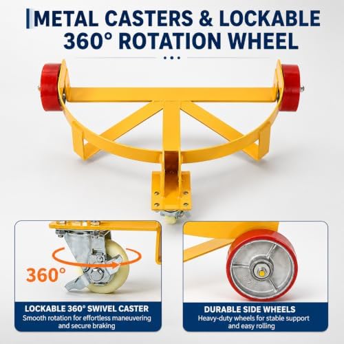 55 Gallon Drum Dolly, 1200 LBS, Handle & Braked Swivel Wheels - Image 3