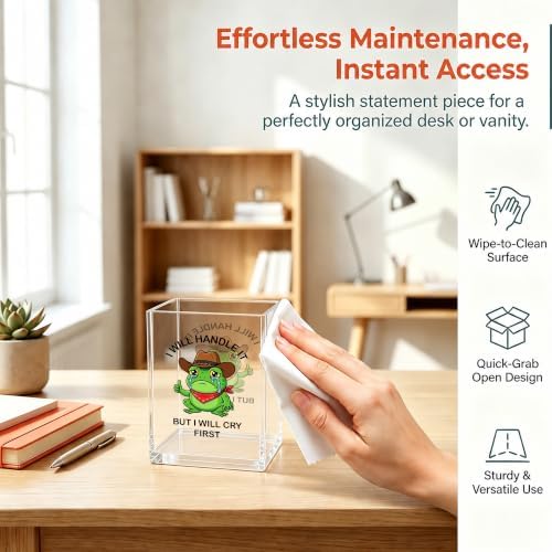 Funny Crying Frog Office Acrylic Cosmetic Pen Pencil Holder Cup, I Will Handle It But I Will Cry First Cute Pencil Organizer, Humor Desk Decor, Emotional Support Gifts for Women Men（A25） - Image 4