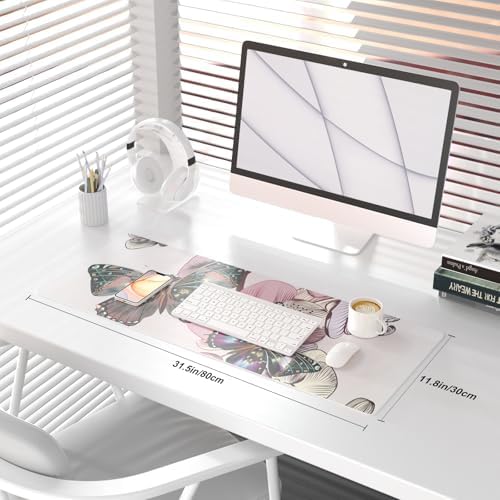 QiyI PU Leather Large Mouse Pad, Office Decor, 31.5" x 11.8", Butterflies - Image 2