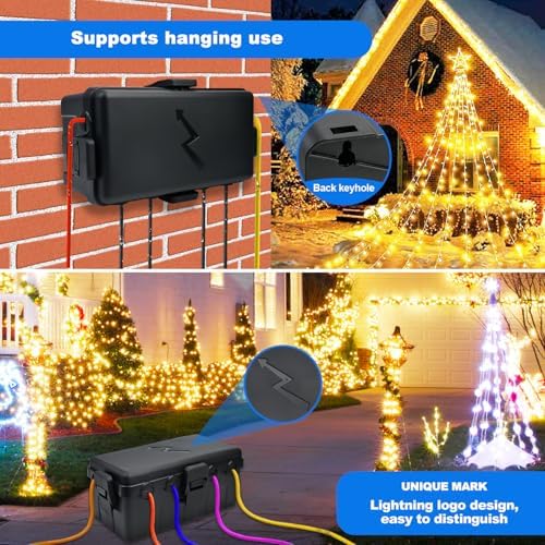 Hrensaw Medium Outdoor Electrical Box(10.6x5.5x4.5inch),IP54 Waterproof Extension Cord Cover w/6 Cable Entry,Weatherproof Connection Box Protect Power Strip,Timer,Plug,Holiday Lights,Black - Image 6