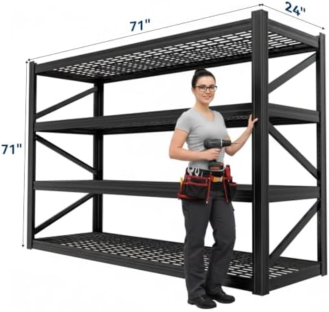 4-Tier Heavy Duty Garage Shelving, 8,000 lbs Capacity Adjustable Metal Storage Shelving Unit for Garage, Basement, Warehouse & Workshop, 71" W x 24" D x 71" H - Image 3