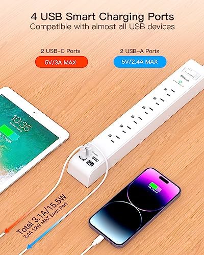 2 Pack Extension Cord 10FT Power Strips with Surge Protection - Image 4