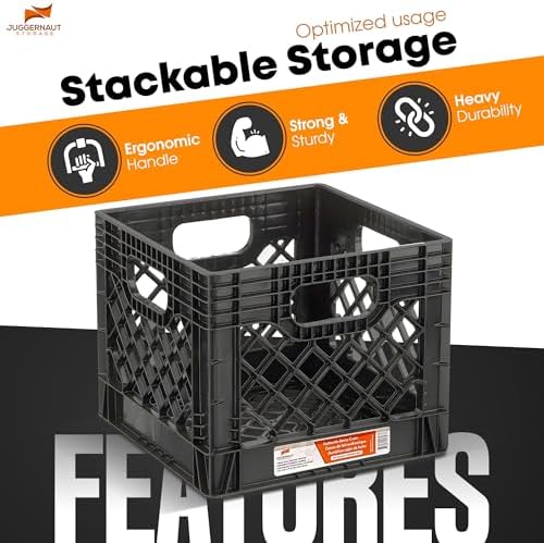 Juggernaut Storage 2-Pack Stackable Heavy Duty Milk Crates, Handles, 16 Qt - Image 2