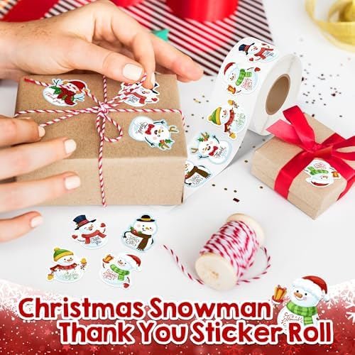 500 Pcs Christmas Snowman Thank You Stickers Roll Xmas Winter Holiday Adhesive Labels Tags for Supporting My Small Business Envelope Seals Shop Cards Handmade Crafts Party Favors Gift Packing Wrapping - Image 5