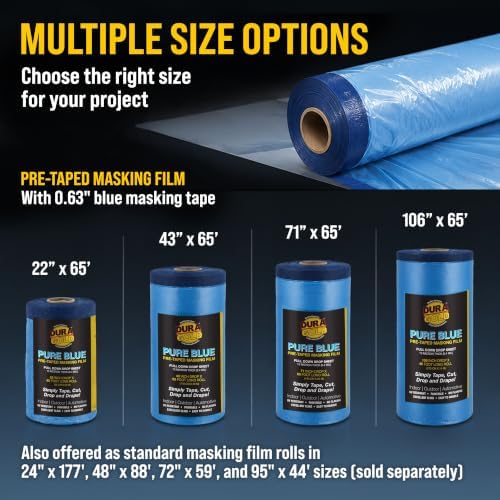 Dura-Gold 43" x 65' Pure Blue Pre-Taped Masking Film - Painters Plastic Roll (0.4 Mil) Pull Down Drop Sheet, Pre-Taped Plastic Sheeting for Painting Protection on Auto, Walls, Furniture - Image 6