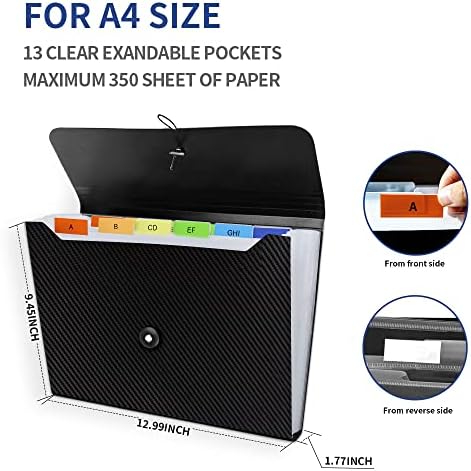 Expanding File Folder, 13 Pockets Accordion File Organizer, A4 Letter Size Paper Document Receipt Organizer Accordian Filing Folder for Classroom, Home, Office and Travel - Image 3