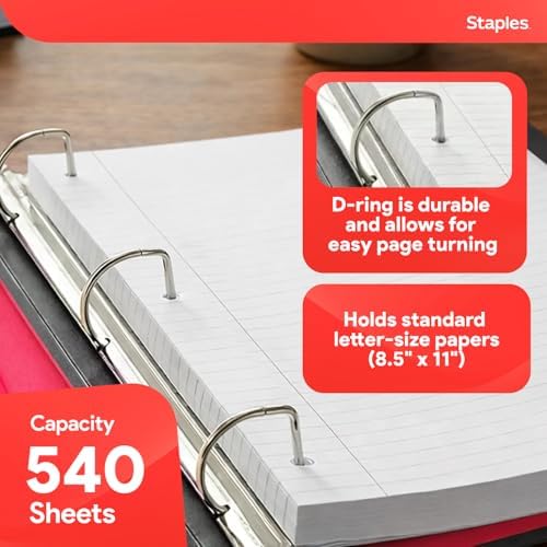 Staples Heavy-Duty 2-Inch D-Ring Binder, Red, Holds 540 Sheets - Image 4