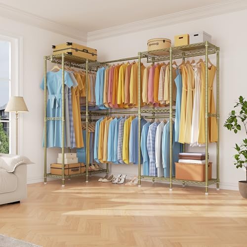 M1 Expandable Clothes Rack from 8'2"-9'9", Closet Organizer System for Reach-in Closet, Heavy Duty Clothing Rack with Extended Rods, Large Wardrobe Closet Max Load 1400 LBS, Gold - Image 4