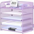 Supeasy 5 Trays Paper Organizer Letter Tray with Handle-Mesh Desk File Holders, Paper Sorter Desk Organizer for Office, Home, Classeoom or School, Purple by SUPEASY