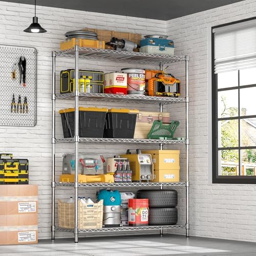 48" W Garage Shelving 1875 LBS Heavy Duty Wire Shelving Unit, Metal 5-Tier Adjustable Steel Storage Rack with Liners, 48" W x 18" D x 72" H for Pantry Kitchen Commercial, Chrome - Image 2