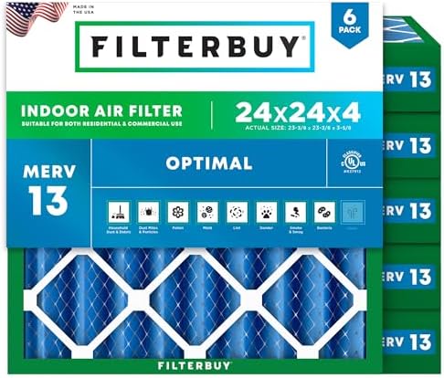 Filterbuy 24x24x4 Air Filter MERV 13 Smoke & Allergy Defense (6-Pack) by Filterbuy