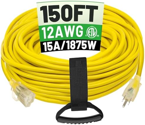 POWGRN 150 FT 12/3 Outdoor Extension Cord Waterproof, Heavy Duty Power Cord by POWGRN