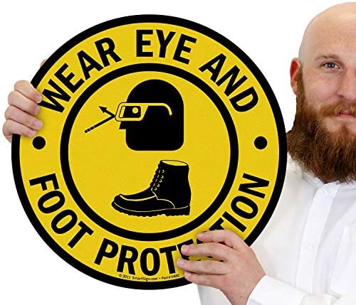SmartSign "Wear Eye And Foot Protection" Anti Slip Adhesive Floor Sign | 17" x 17", Made in USA - Image 2