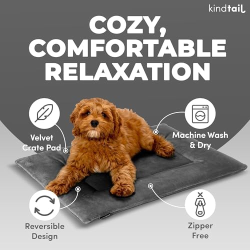 KindTail Dog Crate Pad - Soft Velvet, Reversible Bed - Machine Washable Kennel Mat for Pets up to 25 lbs - Mattress for Cozy Sleeping - 25” x 19” x 1” (Light Green, Medium) - Image 2