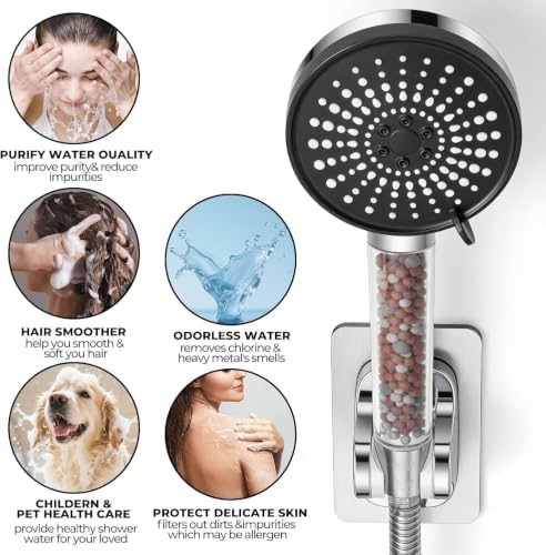 Filtered Shower Head,10 Inch Rain Shower Head with Handheld Spray Combo, Adjustable High Pressure Rainfall Shower Head, Dual Showerhead Set with Extension Arm and 60 Inch Long Shower Hose (Silver) - Image 6