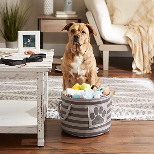 Bone Dry Pet Storage Collection Striped Paw Patch Bin, Small Round, Grayz, Medium Breeds - Image 5