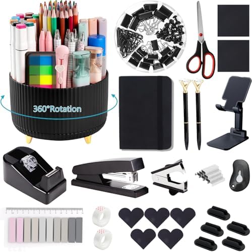 Office Supplies,Desk Accessories,Desk Organizer,Stapler,Tape Dispenser,Folding Phone Holder,Scissors,Notebook,Staple Remover,Staples,Clear Tape,Sticky Notes,Paper Clips,Bookmark,Pen,Pen pals Ect.27pcs by suniya