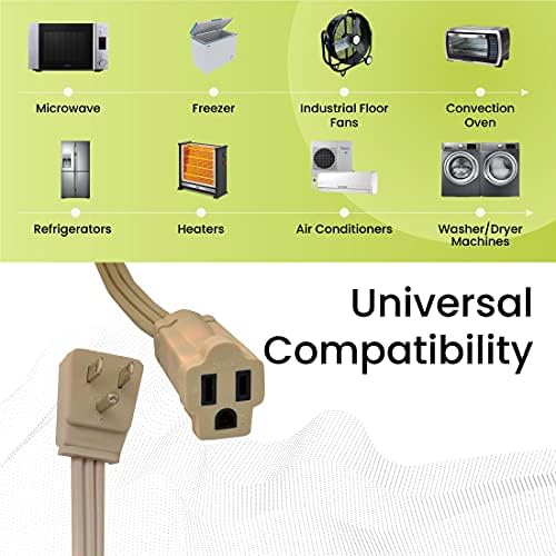 Go Green Power Inc. 15ft Appliance Cord, Beige - 14/3 SPT, Heavy Duty, Grounded, Kink-Free, 3 Prong Right Angle Plug for Large Indoor Appliances - Image 6