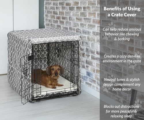 MidWest Homes for Pets Medium Dog Crate Cover With Teflon Fabric Protector, Poly-Cotton Privacy Kennel Cover Fits Most 30-inch Crates, Gray Designer Print, Washable, Reduces Barking - Image 2