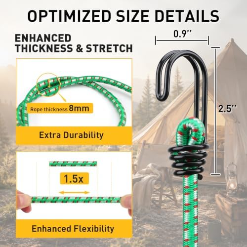 Bungee Cords Heavy Duty Outdoor: 20 Pcs Premium Rubber Bungee Cords with Hooks in a Storage Jar Includes 10", 18", 24", 30", 36", 48" Bungee Cord for Camping, Tent, Fastening Items - Image 3