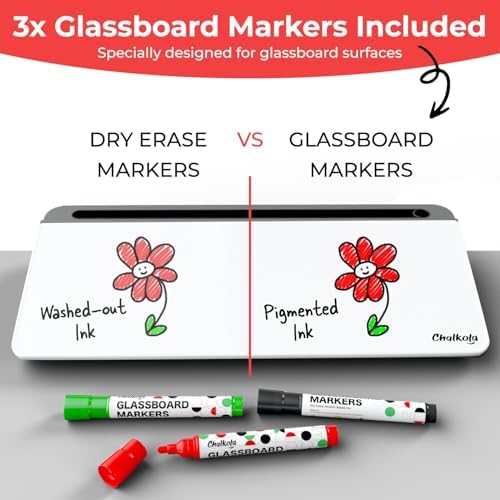 Chalkola Glass Desktop Whiteboard with Storage, Desk Dry Erase Board Buddy - Image 4