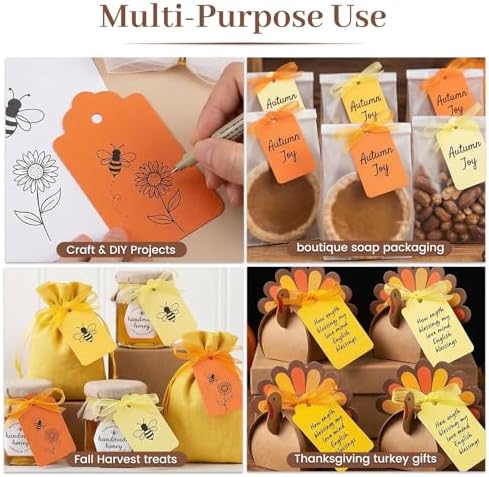 SallyFashion 100PCS Yellow Orange Gift Tags with Organza Ribbons - Image 2