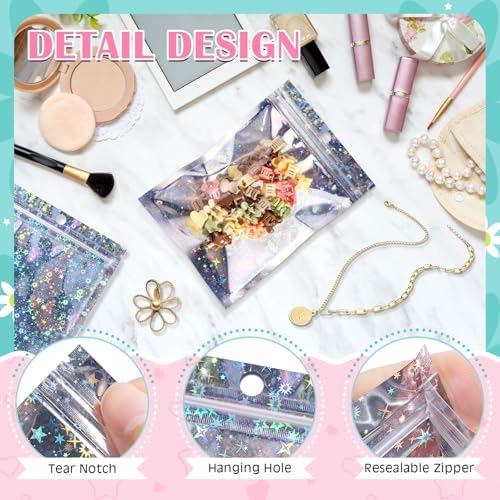 FUNFERY Star 4x6 inch Holographic Bags Resealable Bags with Clear Window - Image 3
