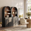 BELLEZE Arched Bookshelf with Storage Set of 2, 71" Tall Wood Curio Display Cabinet with Adjustable Shelf, 5 Tier Modern Bookcase Shelf with Door for Living Room Office, Ebony by BELLEZE