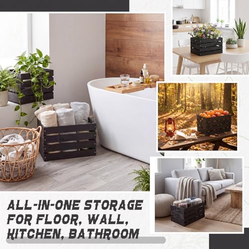 Weysat 3 Pack Large Wood Crates Box for Storage 16 Inch Unassembled Wooden Milk Crates with Handles Decorative Nesting Box for Display Unfinished Rustic Decor DIY Office Home Retail Art(Black) - Image 6