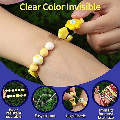 FANDAMEI 1mm Elastic Bracelet String Cord, Crystal Stretch Bead Cord for Bracelets Jewelry Making, Clear Stretchy Elastic String for Beading, Transparent Thread for Bracelet Necklace Making - Image 3