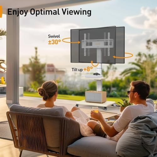 Perlegear Mobile TV Stand with Power Outlet, Tilt & Swivel Rolling TV Cart for 32-75 inches TVs up to 110 lbs, Height Adjustable Rolling TV Stand White with Wheels, Max VESA 600x400mm, PGTVMC17W - Image 4
