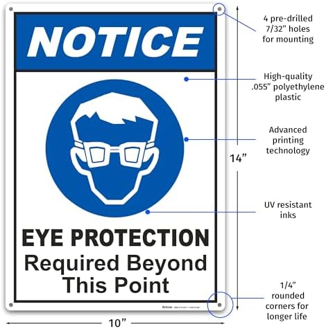 Brimar - 10" x 14" - Eye Protection Required Sign - .055″ Polyethylene Plastic - High Visibility - Easy Installation - Image 2