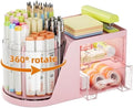 Marbrasse Desk Organizer with 2 Drawer, 360°Rotating Pen Holder, Desk Organizers and Accessories with 6 Slots Pencil Organizer + 2 Drawer, Art Supply Storage Box Caddy for Office (Pink) by Marbrasse
