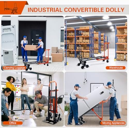3 in 1 Stair Climbing Dolly Cart with Wheels,1000LBS(Orange) - Image 6