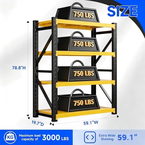 3000LBS Heavy Duty Garage Shelving Unit, Metal Utility Shelf - Image 2