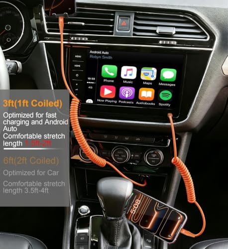 USB C to C Cable 3FT, 2Pack Coiled USB C Fast Charging Cable for CarPlay - Image 4
