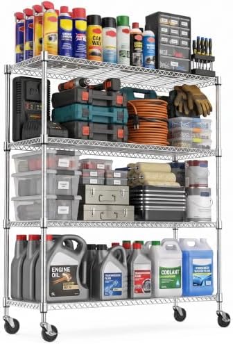 IZEUK Heavy Duty Rolling Utility Racks, 4-Tier Metal Wire Shelving Unit by IZEUK