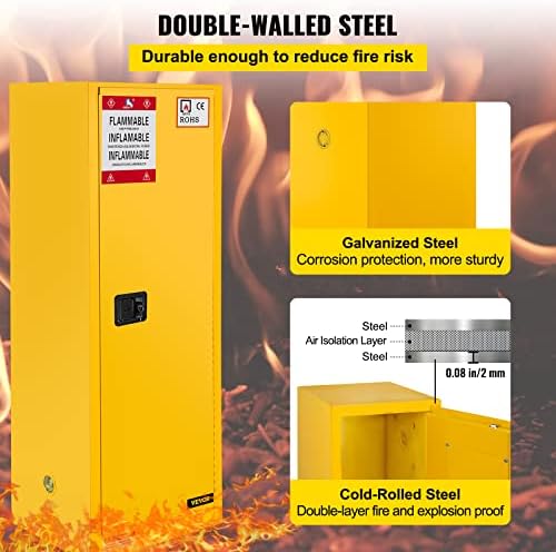VEVOR Flammable Cabinet, 18" x 18" x 35", Yellow - Image 5