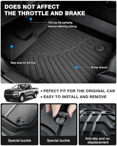 Powerty Floor Mats for 2022 2023 2024 2025 Nissan Frontier (Crew Cab with 2nd Row Under-Seat Storage) All Weather 3D TPE Anti-Slip Car Liners for 1st & 2nd Row Accessories - Image 4