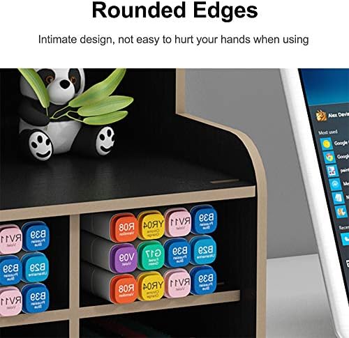 Hggzeg Wooden Desk Organiser with Drawer (B16-Black) - Image 4