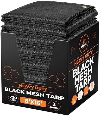 Xpose Safety Heavy Duty Mesh Tarp 8' x 16' (3-Pack) – Multipurpose Black Protective Cover with Air Flow - Use for Tie Downs, Shade, Fences, Canopies, Dump Trucks – Weather and Tear Resistant by XposeSafety