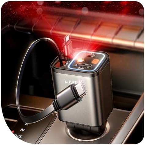 LISEN 4 in 1 Starlight Retractable Car Charger, 75W USB C Cigarette Adapter Fast Charging, Starlight Retractable Car Accessories for Women Mom, for iPhone 17 Pro Max Air 16 15 14 13 12 by Lisen
