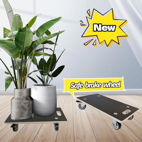 Anti-Slip Plywood Platform Dolly 2 Swivel + 2 Brake Caster Wooden Cart 550 Lbs Capacity (2 Packs per Set) Furniture Transporter Widely Use for Moving Heavy Furnitures,Goods, Green Plants - Image 3
