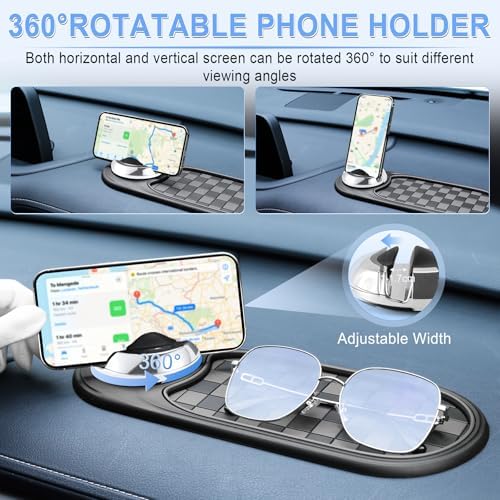 LivTee Multifunction Car Anti-Slip Mat, 360° Rotatable Multifunctional Car Dashboard Mobile Phone Holder with Temporary Parking Number, Universal Dashboard Accessories for Organized Storage(BG-Silver) - Image 2