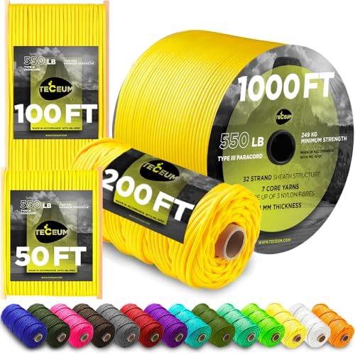 Paracord Rope 550 lb 4mm – Parachute Cord – Utility Camping Rope by TECEUM