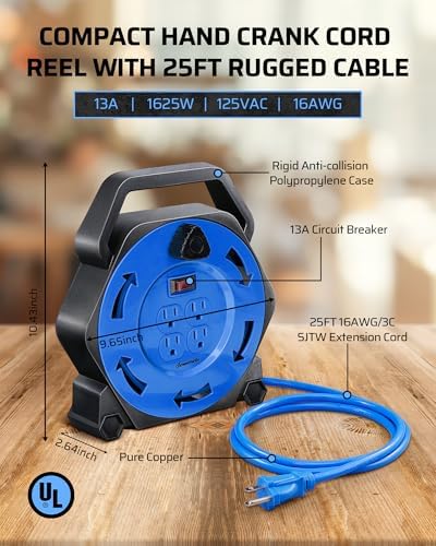 DEWENWILS 25FT Extension Cord Reel, Hand Wind Retractable Cord Reel - Image 3