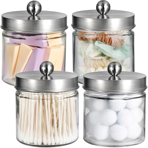 SheeChung Glass Mason Jar Qtip Holder Dispenser, Brushed Nickel Lids,4 Pack by SheeChung