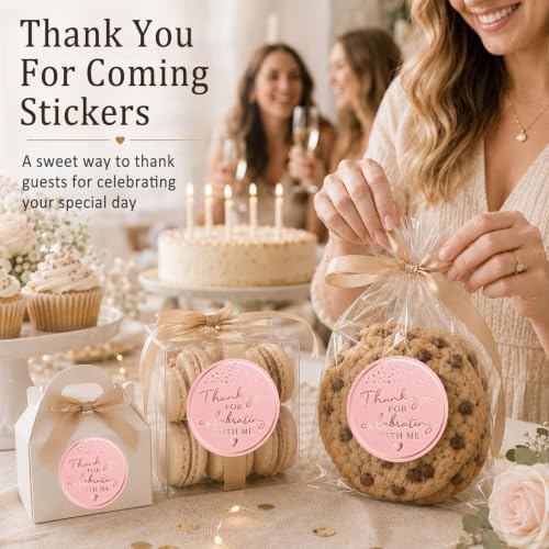 100PCS Thank You for Celebrating with Me Stickers, Rose Gold Pink Wedding Favor Labels for Bridal Shower, Baby Shower, Engagement Party, Gift Bags & Invitations 1.6 Inch (Pink Rose, with Me) - Image 4